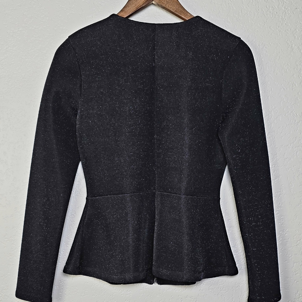 Forever 21 Dressy Black Shimmer Peplum Hem Scuba Sparkle Jacket - Size Medium - Picture 7 of 12